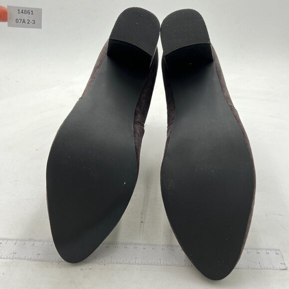 Dark Brown Block Low Heel Suede Cowgirl Boot Pull on Ankle Boot with Buckle - Picture 6 of 6